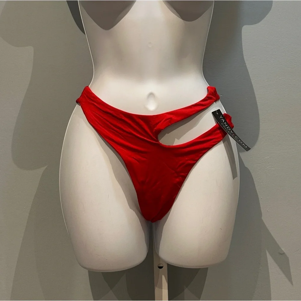 Yandy Red Bikini Bottom Cutout Size Small NWT